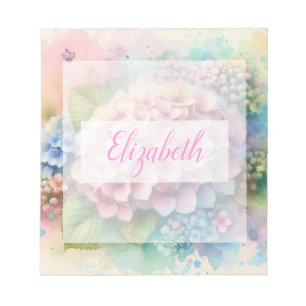 Floral watercolor monogram pink hydrangea notepad