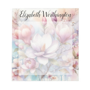 Floral watercolor monogram pink magnolia flowers notepad
