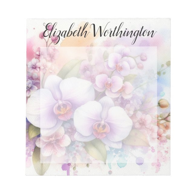 Floral watercolor monogram pink orchid flowers  notepad (Front)