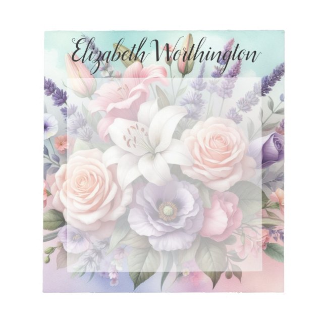 Floral watercolor monogram pink purple flowers  notepad (Front)
