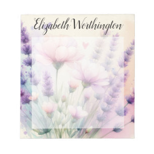 Floral watercolor monogram pink purple lavender notepad