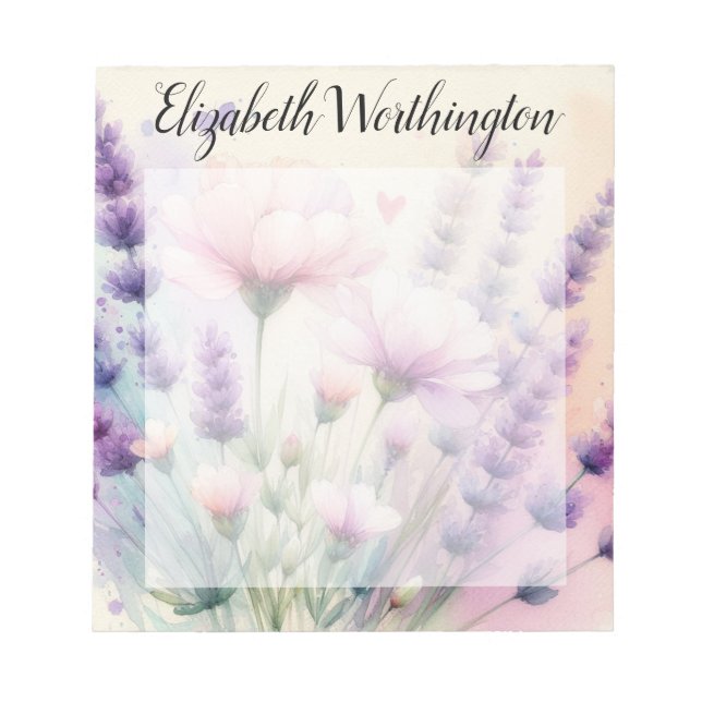 Floral watercolor monogram pink purple lavender notepad (Front)