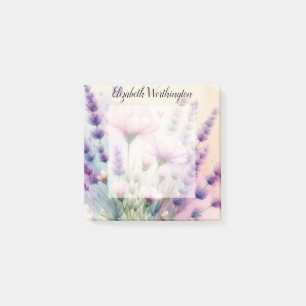 Floral watercolor monogram pink purple lavender post-it notes