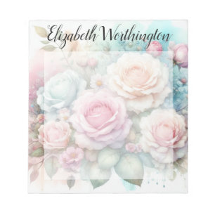 Floral watercolor monogram pink roses flowers notepad