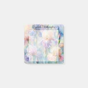 Floral watercolor monogram purple iris flowers post-it notes