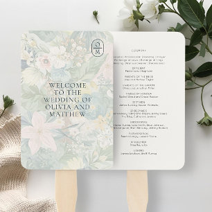 Floral Watercolor Monogram Wedding Program Hand Fan