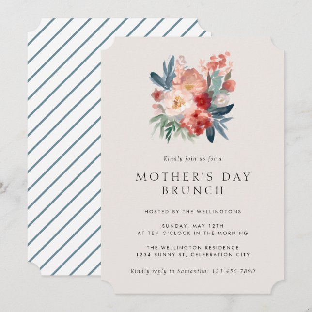 Floral Watercolor Mother's Day Brunch Invitation (Front/Back)