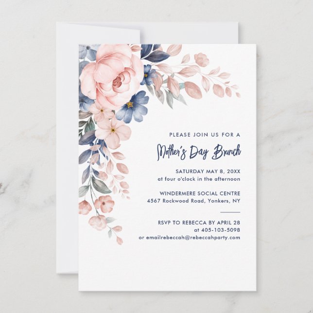 Floral Watercolor Mother's Day Pink Brunch Invitation (Front)