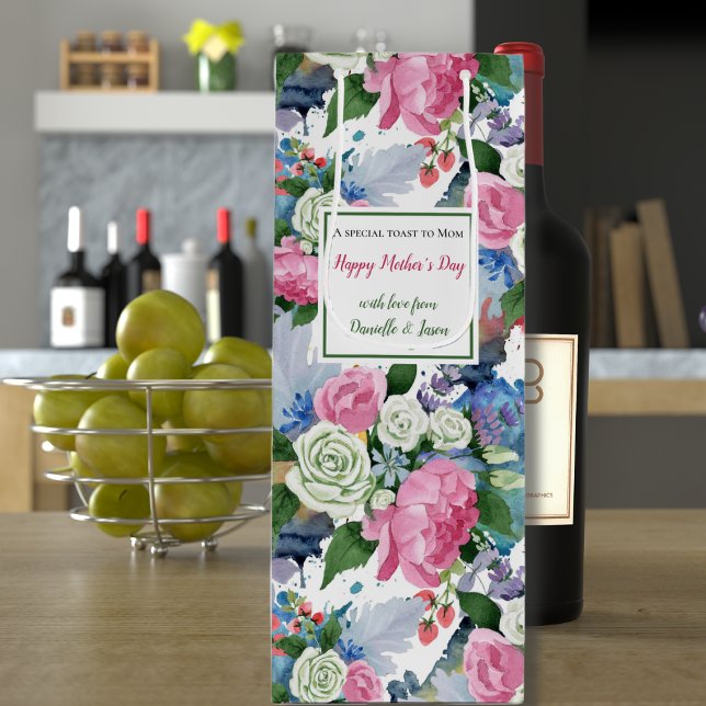 Floral Watercolor Mother's Day Wine Gift Bag (Creator Uploaded)