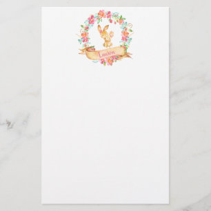 Floral Watercolor Mum and Baby Girl Bunny Shower Stationery