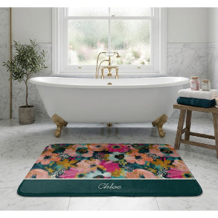 Floral Watercolor Name Bath Mat