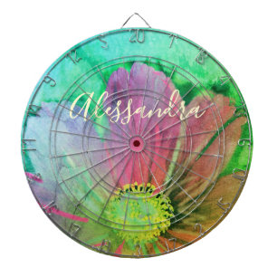  Floral Watercolor Name Monogram Colorful Botanica Dartboard