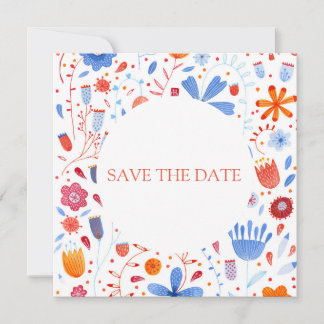 Floral Watercolor Orange Blue Invitation