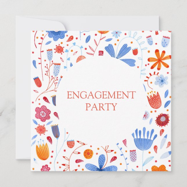 Floral Watercolor Orange Blue Invitation (Front)