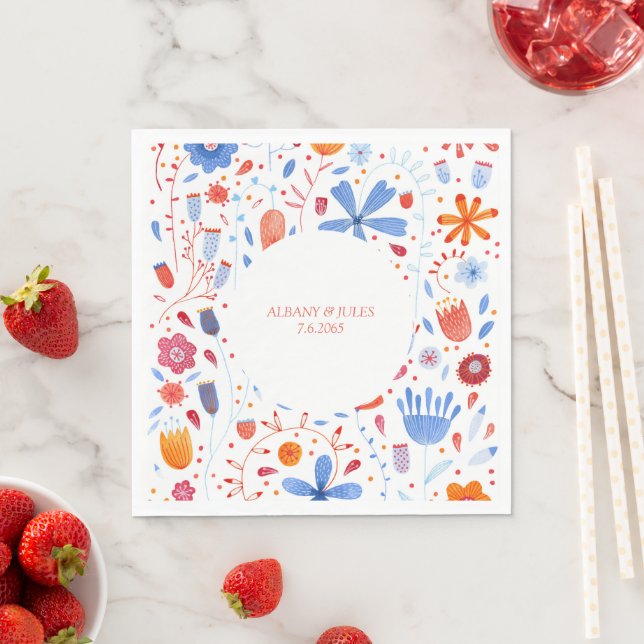 Floral Watercolor Orange Blue Napkin (Insitu)