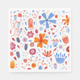 Floral Watercolor Orange Blue Napkin