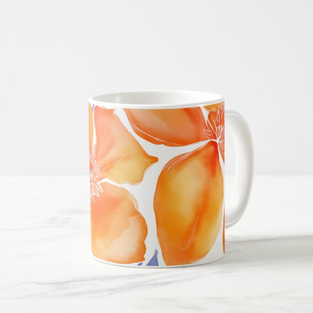 Floral watercolor orange pattern coffee mug (Front Right)