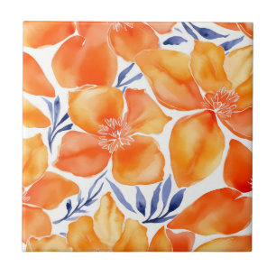 Floral watercolor orange pattern tile