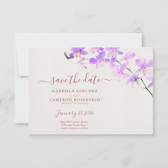 Floral Watercolor Orchids Terracotta Wedding (Front)