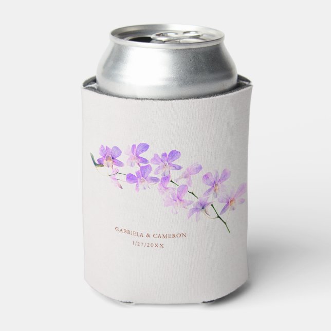 Floral Watercolor Orchids Terracotta Wedding Can Cooler (Can Front)