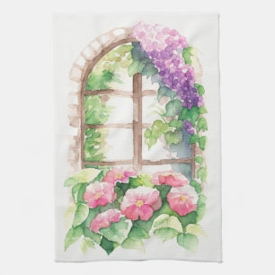 Floral Watercolor Painted Arch Tea Towel