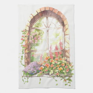 Floral Watercolor Painted Arch Tea Towel