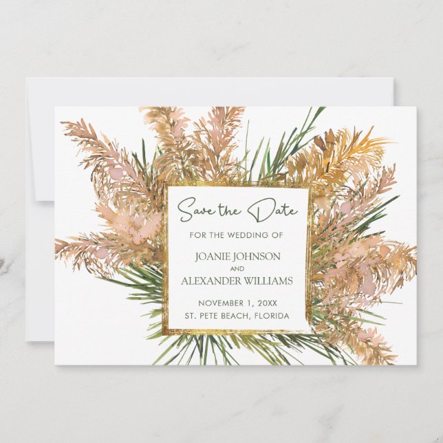 Floral Watercolor Pampas Grass Wedding Save The Date (Front)