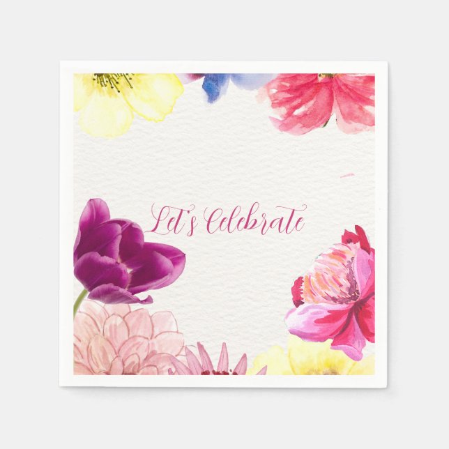 Floral Watercolor Party Napkin  (Front)