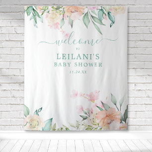 Floral Watercolor Pastel Wreath Botanical Welcome Tapestry