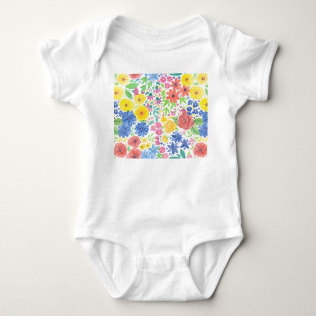 Floral watercolor pattern baby bodysuit (Front)