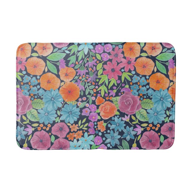 Floral watercolor pattern bath mat (Front)