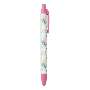 Floral Watercolor Pattern Black Ink Pen