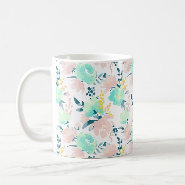 Floral Watercolor Pattern Coffee Mug (Left)