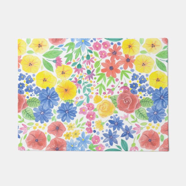 Floral watercolor pattern doormat (Front)