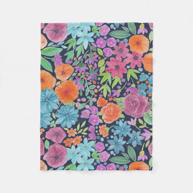 Floral watercolor pattern fleece blanket (Front)