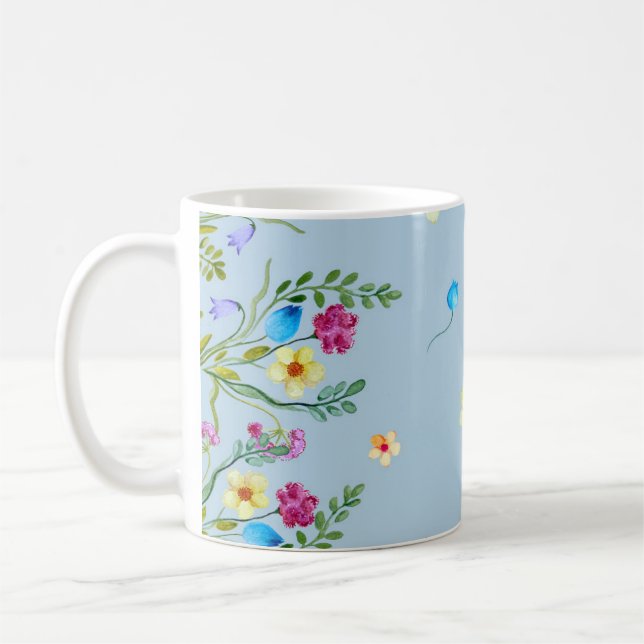 Floral watercolor pattern in blue tones coffee mug (Left)