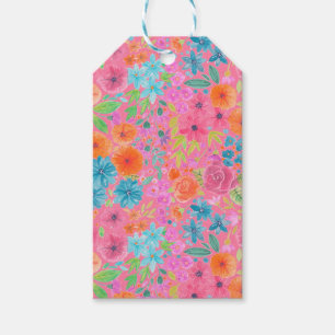Floral watercolor pattern in pink gift tags