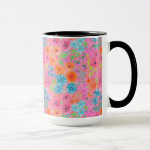 Floral watercolor pattern in pink mug