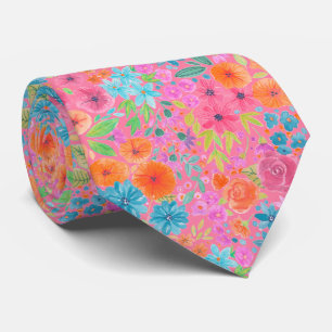 Floral watercolor pattern in pink tie