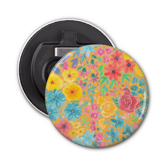 Floral watercolor pattern in yellow bottle opener (Front)