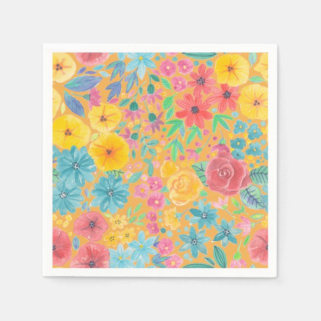 Floral watercolor pattern in yellow napkin (Front)
