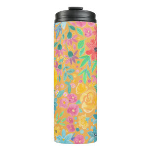 Floral watercolor pattern in yellow thermal tumbler