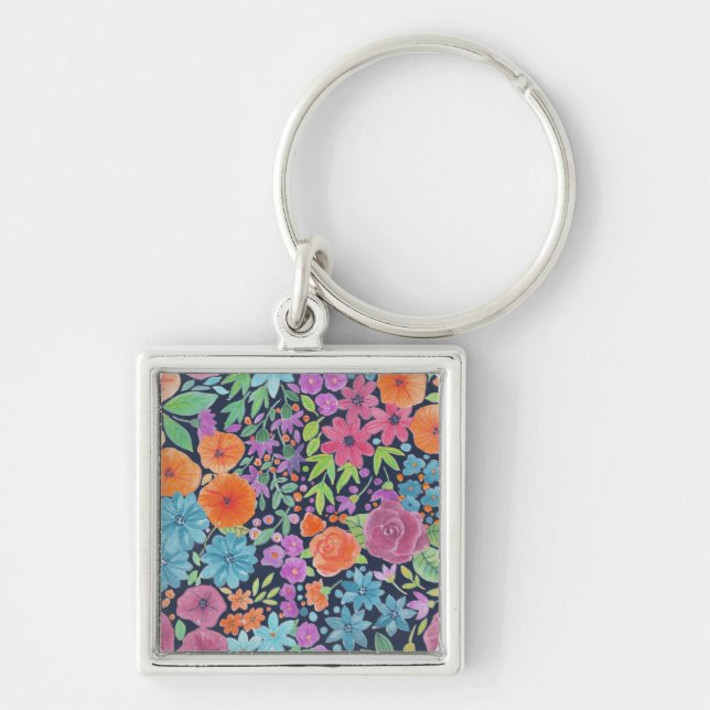Floral watercolor pattern key ring (Front)