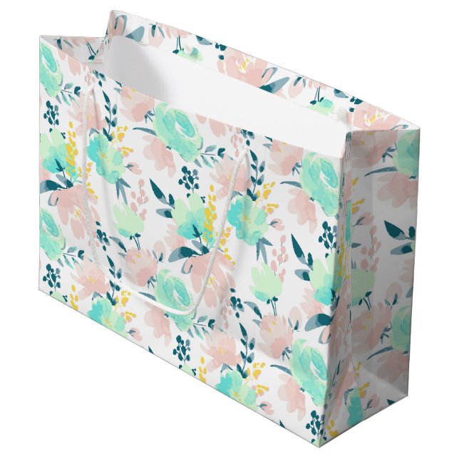 Floral Watercolor Pattern Large Gift Bag (Front Angled)