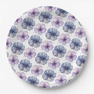 Floral Watercolor Pattern Lavender and Blue Paper Plate