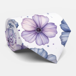 Floral Watercolor Pattern Lavender and Blue Tie