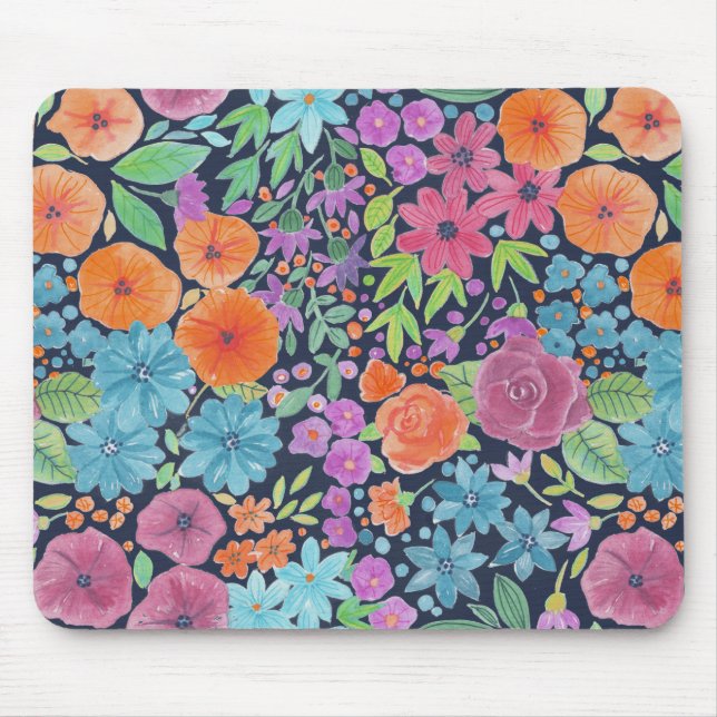 Floral watercolor pattern mouse mat (Front)