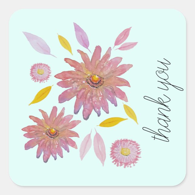 Floral Watercolor Pattern on Mint Square Sticker (Front)