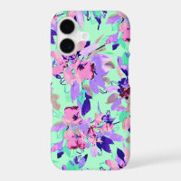 Floral watercolor pattern purple pink flower teal