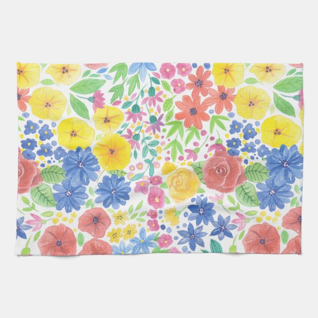 Floral watercolor pattern tea towel (Horizontal)